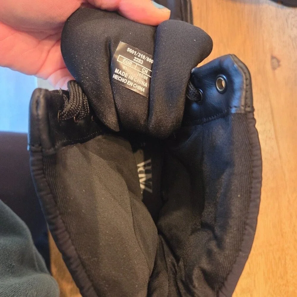 Zara Black Quilted Puffer‎ Lace Up Ankle Boots Lug Sole EURO 41